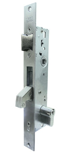 Cerradura de embutir para Perfil Angosto Mod 2240G Gancho+Resbalon Cilindro T5 60Mm Acabado Acero Inox