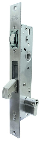 Cerradura de embutir para Perfil Angosto Mod 2246G Gancho+Rodillo Cilindro T5 60Mm Acabado Acero Inox