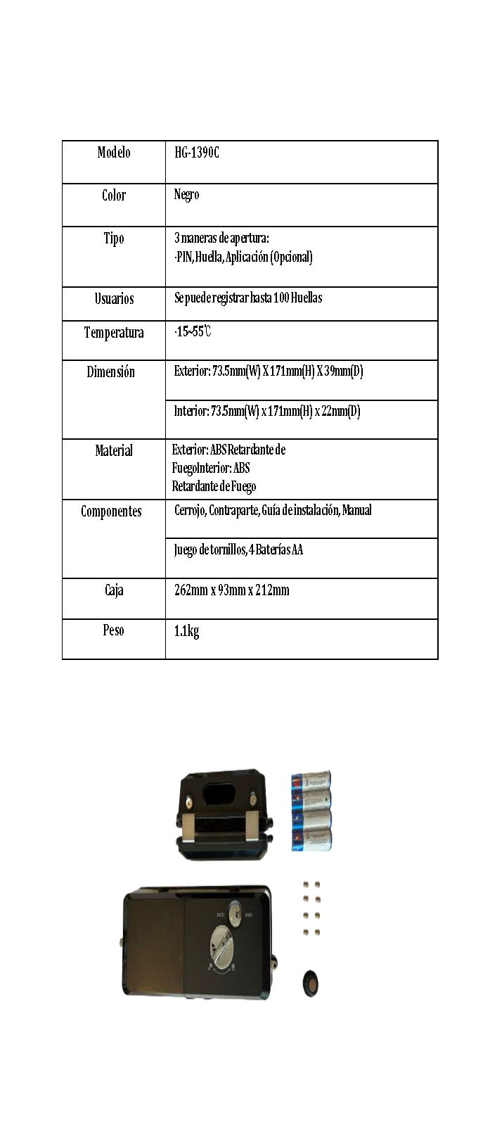 Cerrojo Digital Hione Mod HG-1390C para puertas de cristal