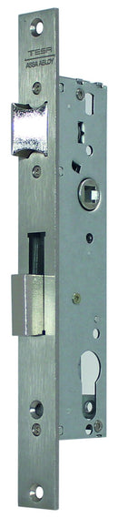 Cerradura de embutir para Perfil Angosto Mod 2210C Cerrojo+Picaporte Sin Cilindro Acabado Acero Inox